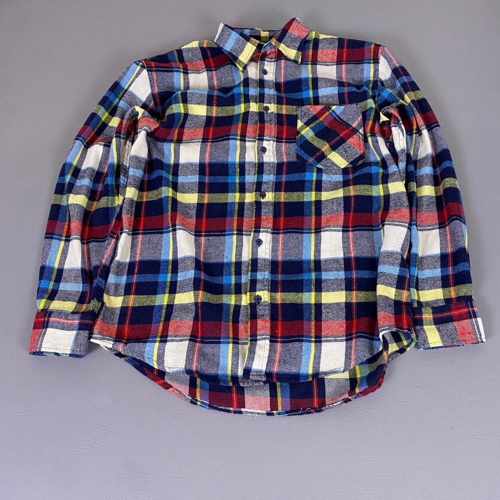 Tailor Vintage Flannel Shirt Men's XXL Plaid Long Sleeve Button Up‎ Navy Red